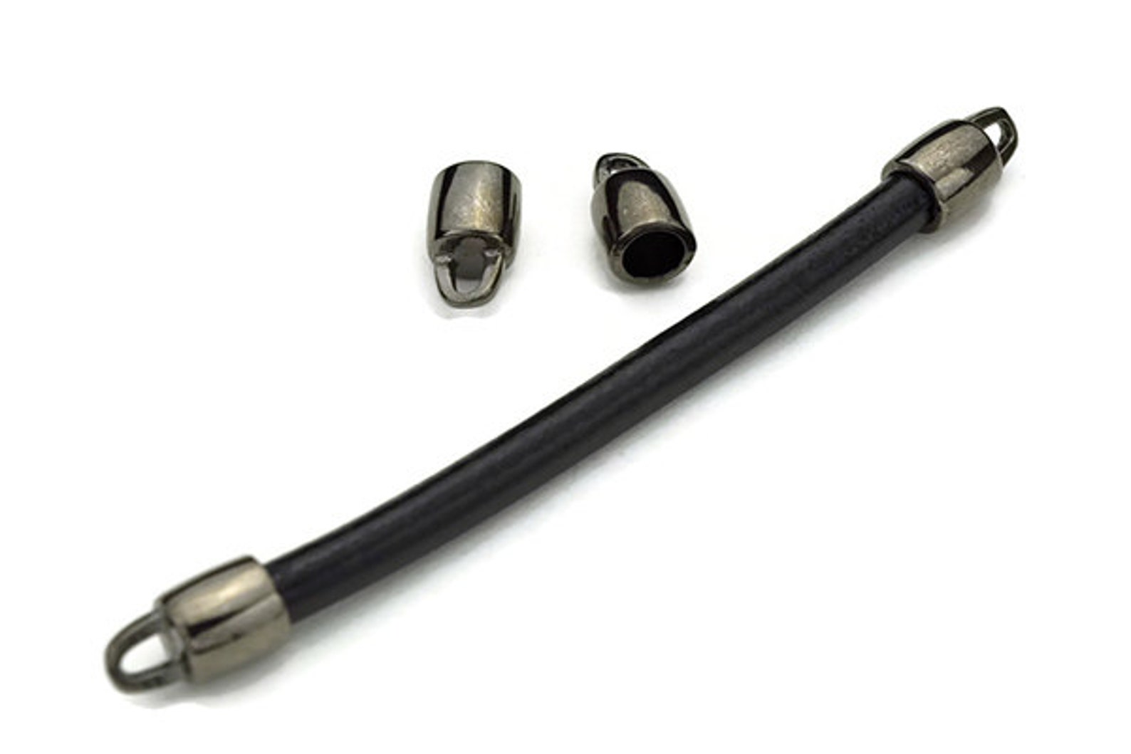 Round Leather Cord End Caps Gunmetal for Use With Etsy