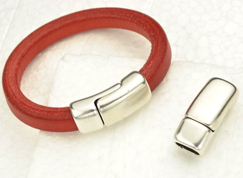 Overlap Magnetic Clasp for Licorice Leather - Silver  Clasp-  for Lea…
