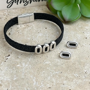 10MM Boho Oval Schieber - Zamak Schieber zur Herstellung von Armbändern - Sterlingsilber überzogen - Qty. 3