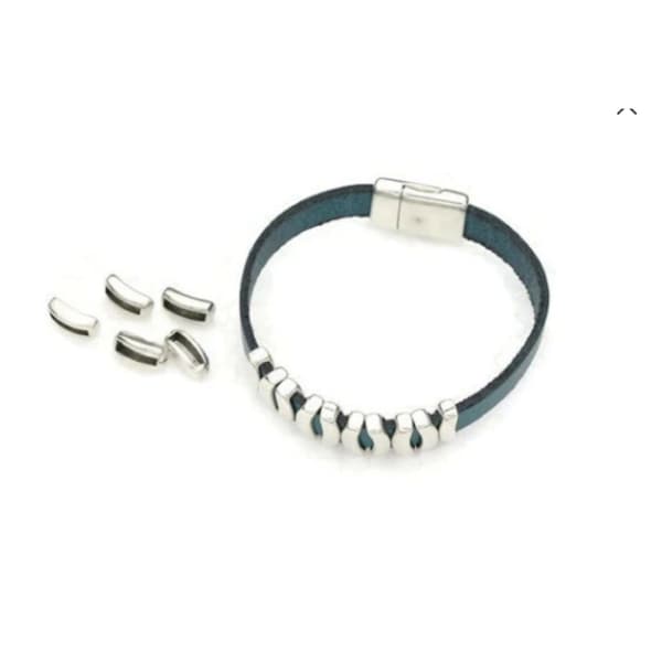 10MM Curved Slider - Bracelet Finding for use with Round or Flat Leather - Antique Silver Qty. 5