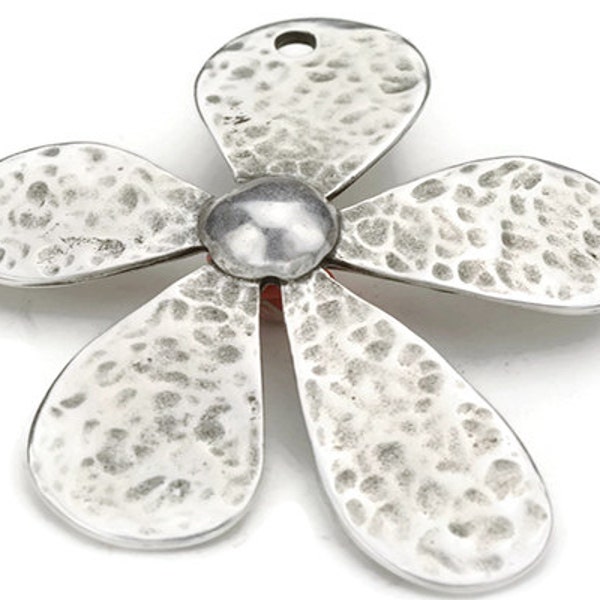 Large Daisy Pendant Focal Bead- Antique Silver -  Qty. 1 - Pendants - Focal Piece -Silver Plated Zamak