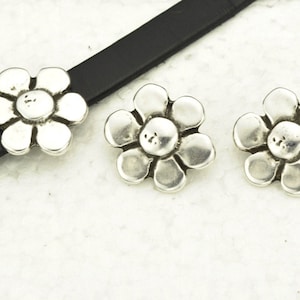 Flower Slider Finding for 10MM Flat Leather Cord - Antique Silver (Qty. 2)
