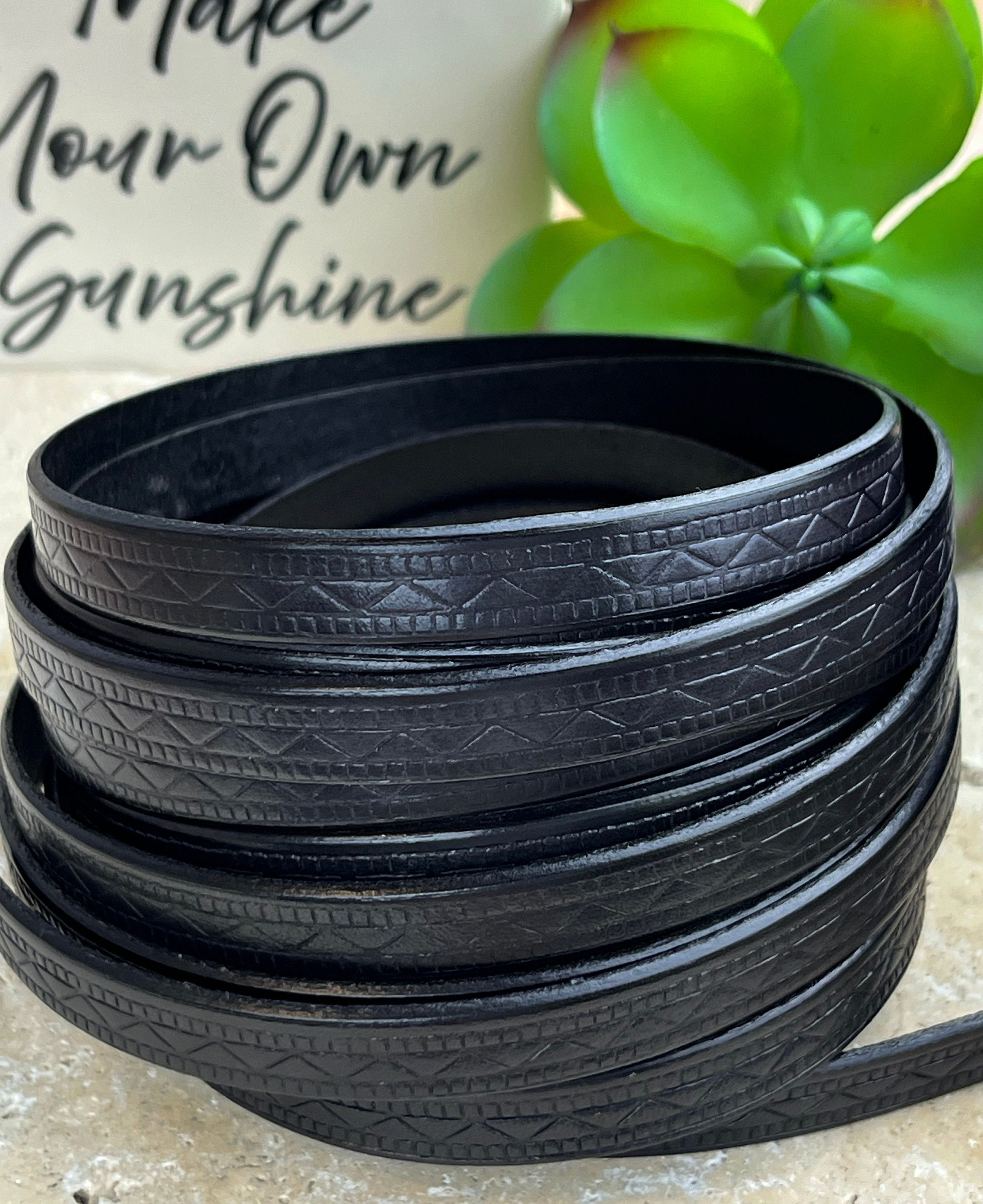 Black braided cord, embosed leather with geometric wooden accents. Braided Bolo Leather Cord by Bead Landing™, 1yd., Size: 3 mm  main image 4