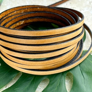 5MM Flat Leather - Vintage Leather Cord - 1YD/36&quot; - Vintage Cognac
