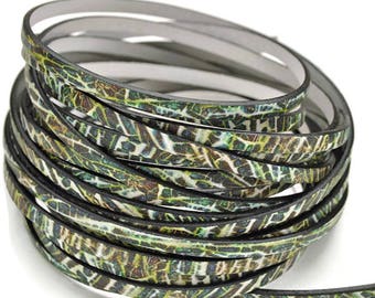 5MM Flat Tropical/Green Leather I -  High Quality Leather Cord - Made in Eu - Qty. 2ft/24"