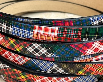 Cordão de couro plano com estampa de patchwork de 10 mm - Couro de alta qualidade - Fabricado na UE - 2 pés/24"