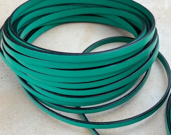 5MM Flat Leather - Teal Leather Cord - 2ft/24" - Genuine Leather Cord Made in Spain