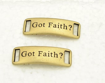2 Got Faith Bracelet Bars Finding for 10MM Flat Leather Cord - Antique Brass (Qty.2)