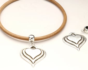 Stacked Look Boho Heart Pendant - Silver - Pendant for Making Jewelry Charm