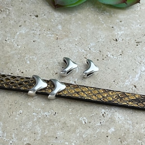 Crimp Arrow Bracket Sliders for use with 10MM Flat Leather Cord - Zamak Slides for Making Bracelets - Sterling Silver Plated