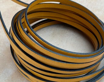 5MM Flat Leather - Honey Brown Leather Cord - 2ft/24" - Genuine Leather Cord Made in Spain