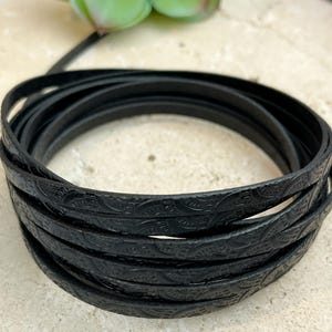 5MM Black Leather Cord for Making Jewelry  - Black Embossed Waves Genuine Leather Cord for Bracelets - 2ft/24&quot;