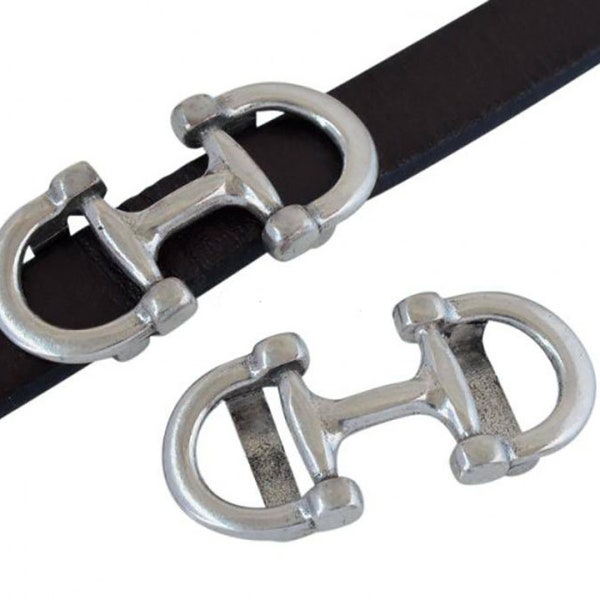 2 Snaffle Inspired Sliders - Silver Plated Zamak- 10MM Flat Cord Horsebit - Stirrup Slide - For 10MM Flat Cord - Qty. 2