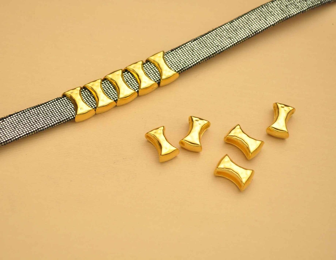 Gold Hammered Rectangle Curved Sliders for Use With 10mm Flat Leather ...