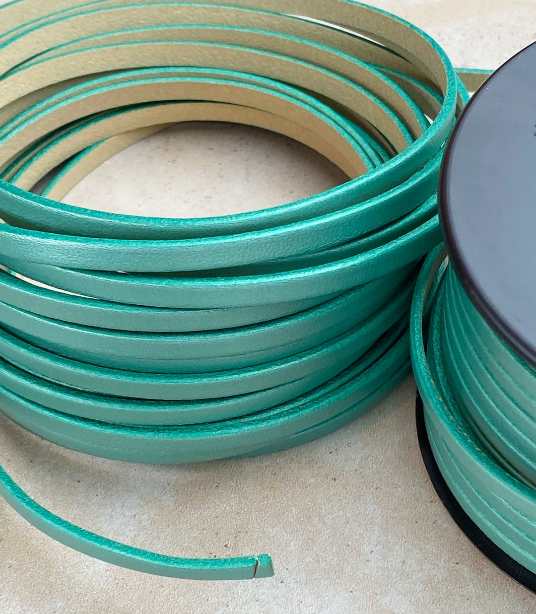 5MM Flat Leather Metallic Turquoise Leather Cord 2ft/24 Genuine Leather