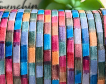 5MM Colorful Flat Leather Cord - Boho Blocks - High Quality Leather Cord Made in EU - Bracelet Making Leather