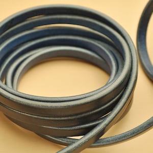 THIN Licorice Leather  - 10x4.5MM Cord - Black/Blue Edges - 2ft/24&quot; - Top Quality Leather Cord