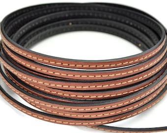 5MM Metallic Copper/Stitched Leather Cord- High Quality Made in EU - 1M/39.4"