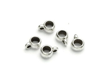 5MM Round Small Barrel Pendant Holder - Sterling Silver Plated - Antique Silver - Qty. 10