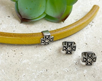 Licorice Leather Boho Inspired Cross Sliders - Leather Jewelry Making Supplies - Zamak Sliders - Qty.2