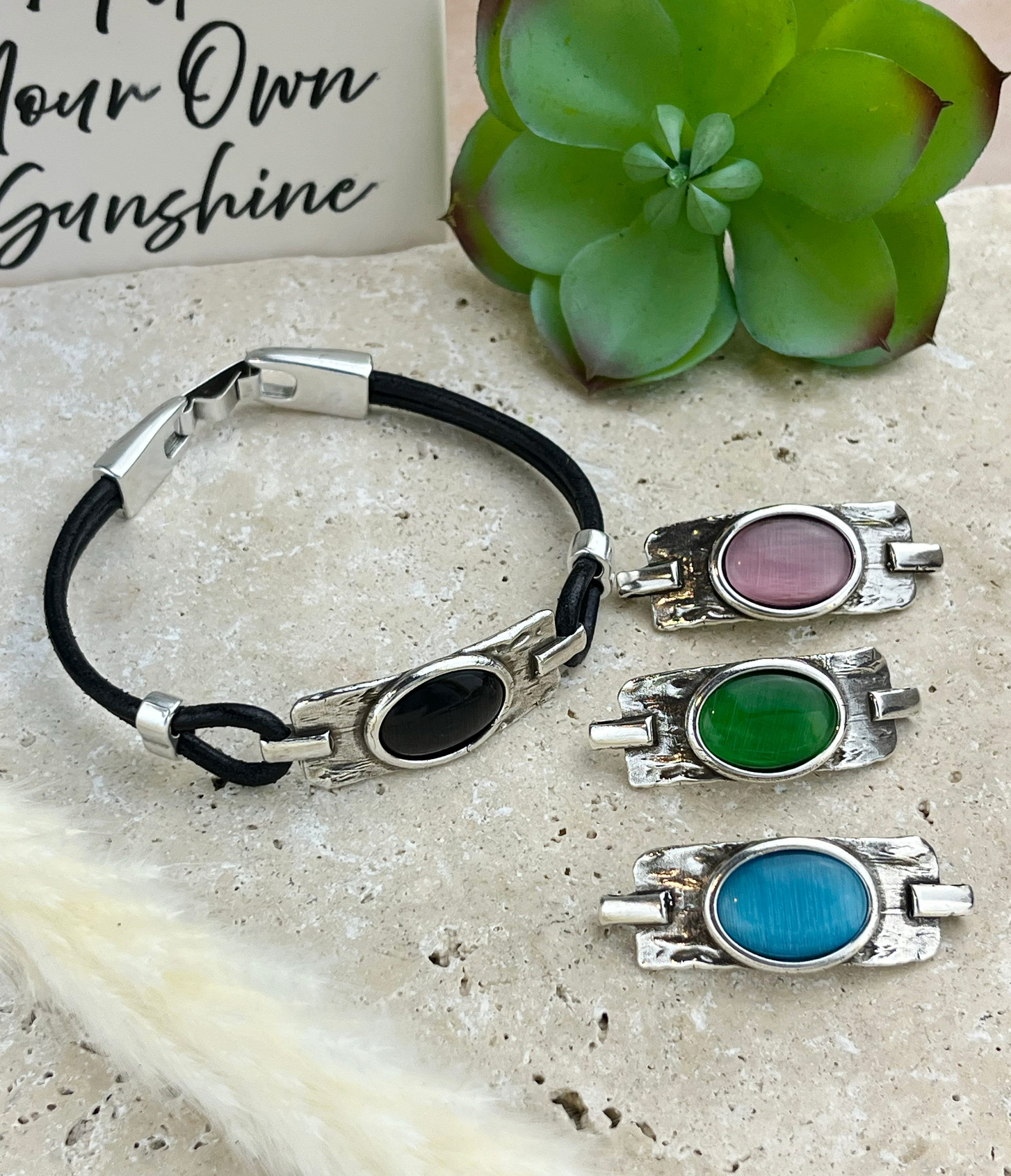 Austrian Crystal Connector - 10MM Flat Leather Cord Finding