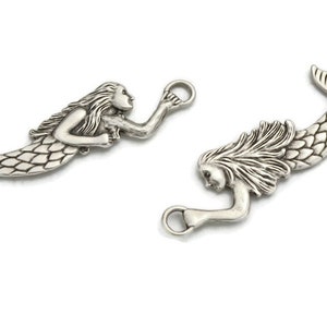 2 Silver Pendant Antique Silver Plated Mermaid Pendants  - DIY Earrings - Charms