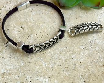Organic Chainlink Style Zamak Bracelet Connector - Silver Bracelet Finding for Flat and Round Leather Cord up to 5MM