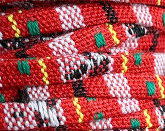 5MM Red Multi Flat Cotton Cord - 1M/39.4" - Red Ethnic Cord - Friendship Bracelet Cord