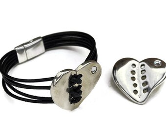 CRYSTAL Stitched Heart Connector/Bracelet Component - SWAROVSKI Crystal -  High Polished - Sterling Silver Plated - Qty. 1