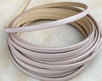 5MM Flat Leather - Metallic Antique Powder Leather Cord - 2ft/24" - Genuine Leather Cord Made in Spain