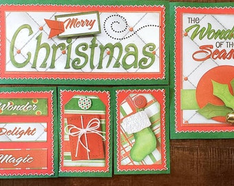 Smile CSC Premade Scrapbook PageCard Making SEWN Tags Set of 2