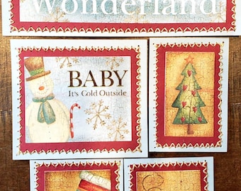 Smile CSC Premade Scrapbook PageCard Making SEWN Tags Set of 2