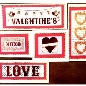 Etiquetas prefabricadas para coser en páginas de álbumes de recortes o tarjetas (juego de 5): Feliz día de San Valentín CSC