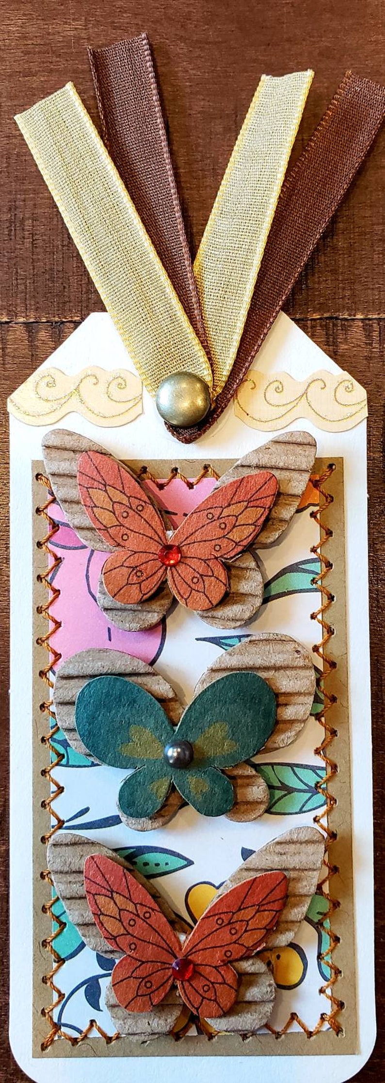Smile CSC Premade Scrapbook PageCard Making SEWN Tags Set of 2