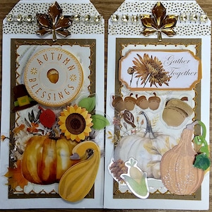 Étiquettes cousues prêtes à l'emploi pour la fabrication de pages/cartes de scrapbooking (lot de 2) : Bénédictions d'automne CSC