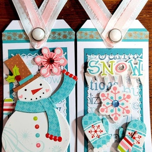 Étiquettes cousues pour scrapbooking préfabriquées pour pages/cartes (lot de 2) : Snow Buddies CSC