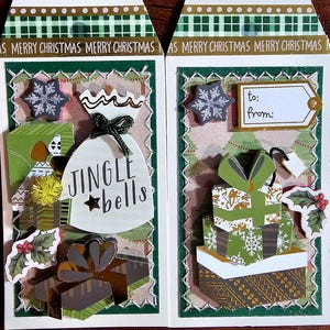 Premade plakboekpagina's/kaarten maken GENAAIDE tags (set van 2): Jingle Bells CSC