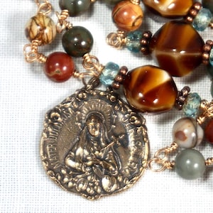 Handcrafted, One-of-a-Kind, Servite Rosary, Chaplet of the Seven Sorrows, Our Lady of Sorrows, Wire-Wrapped, Red Creek Jasper, Solid Bronze