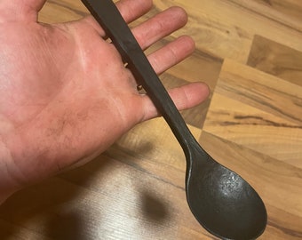 Serving spoon, camping spoon, hang-up spoon, hand forged steel.