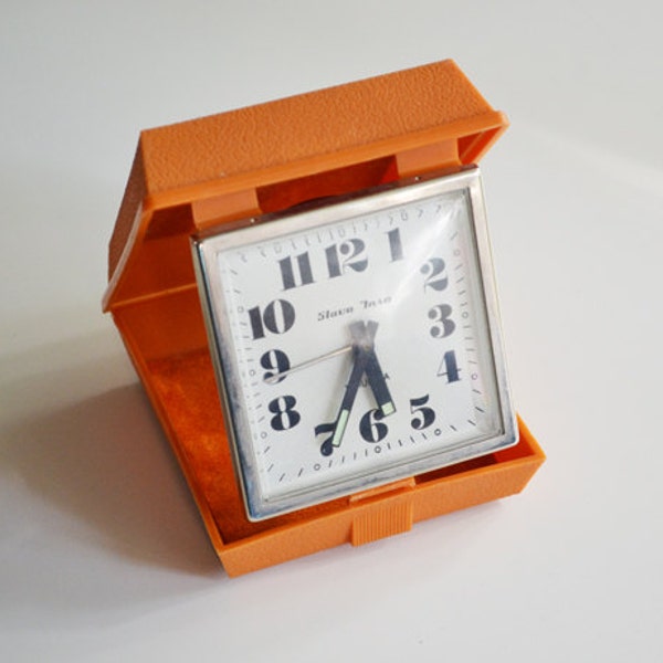 ORANGE alarm clock SLAVA INSA made in Yugoslavia / vintage travel alarm clock / Orange vintage clock / Insa Yugoslavia