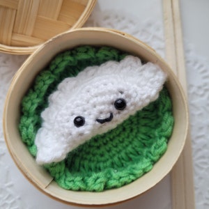 Amigurumi crocheted happy dumpling and Bamboo Steamer | 2.5 inches | foodie gift | lunar new year | AAPI month gift | kawaii gifts