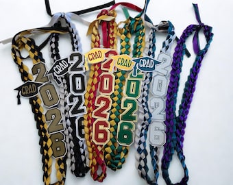 Custom graduation two color satin ribbon lei | Personalized lei with name and grad year | Commencement gift | Class of 2026 lei with name