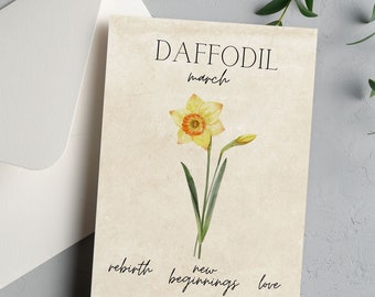 March Birthflower Month Birthday Card  | Valentines Day | Friendship Card Daffodil