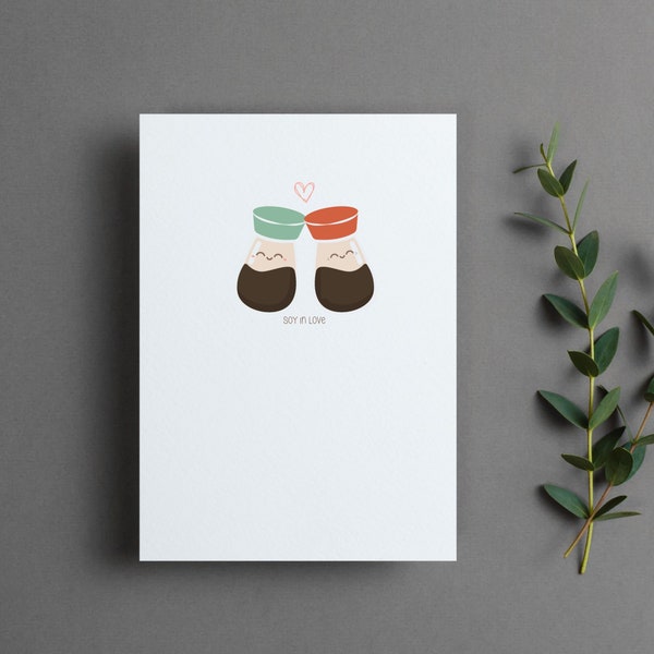 Soy in love | soymates | asian food funny pun greeting card | valentines day | card for foodie | anniversary | birthday | wedding card