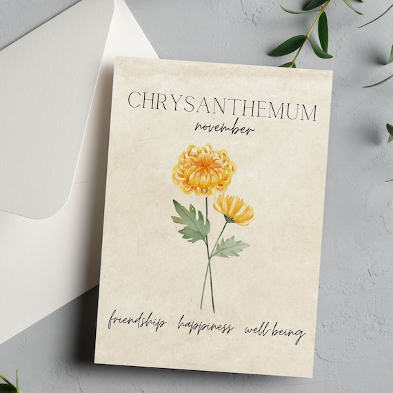 November Birthflower Month Birthday Card  | Valentines Day | Friendship Card | Chrysanthemum | Card and bookmark bundle | November gift