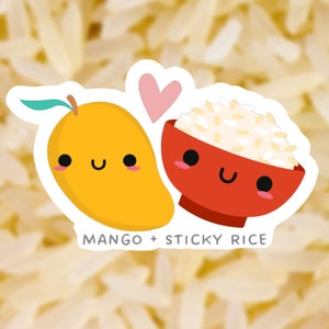 Waterproof Glossy Mango and Sticky Rice vinyl sticker for waterbottles, notebooks | valentines gift | couples| love | thai