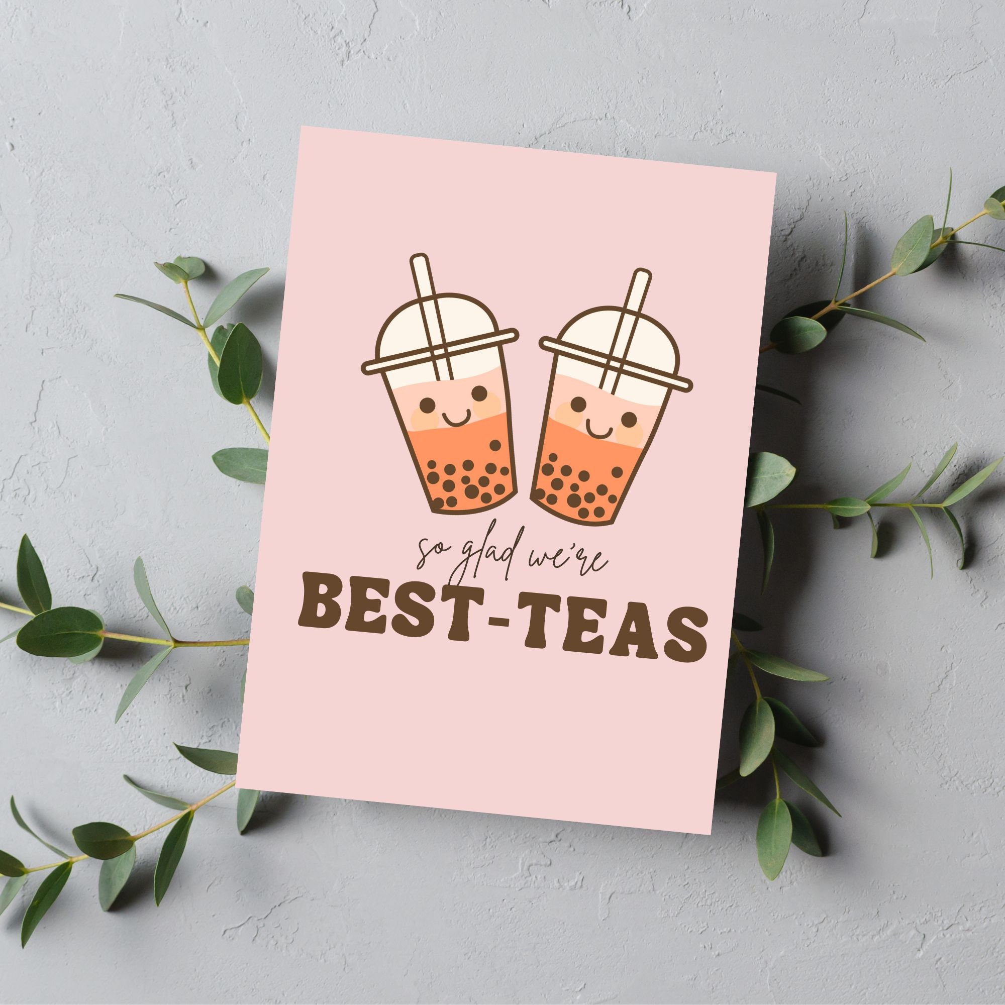 Thai Iced Tea Best-tea Greeting Card | 2 Besties | Thai Tea With Boba ...