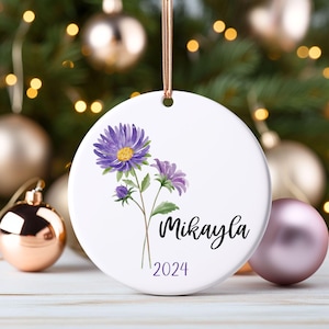 Personalized 2024 birth flower ornament | September | Aster | Morning Glory  | watercolor or botanical style | coworker gift | employee gift