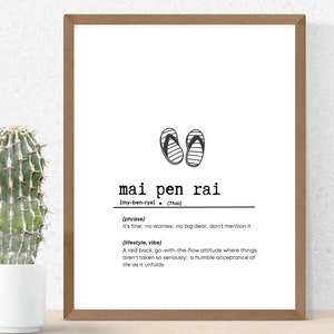 Mai Pen Rai Thai Phrase Definition | No worries | Hakuna Matata | flip flops | island life | good vibes| printable wall art | Thailand