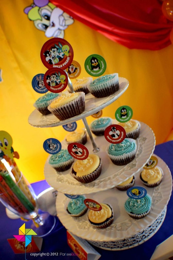Customized Party Cupcake Toppers Looney Tunes Theme X 24 Pcs Etsy